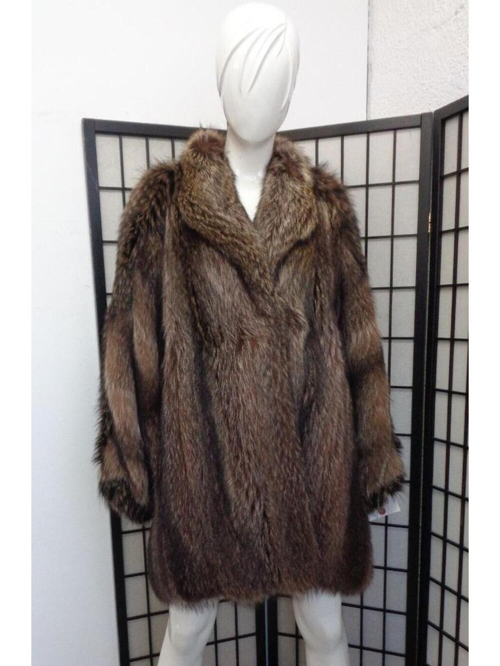 EXCELLENT NATURAL RACCOON RACOON FUR COAT JACKET WOMEN WOMAN SIZE 8-10 MEDIUM